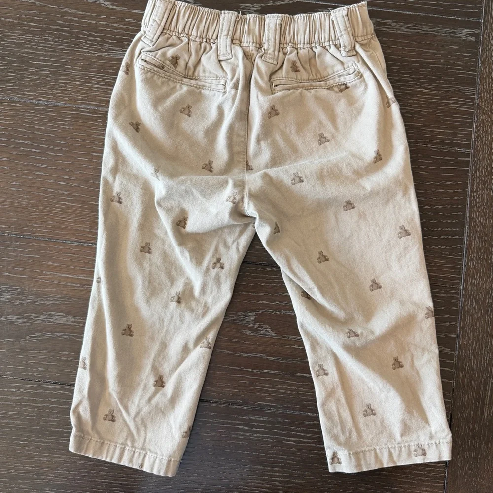 Baby Gap Baby Toddler Boys 18-24M Khaki Teddy Bear Logo Print Pants Trousers‎